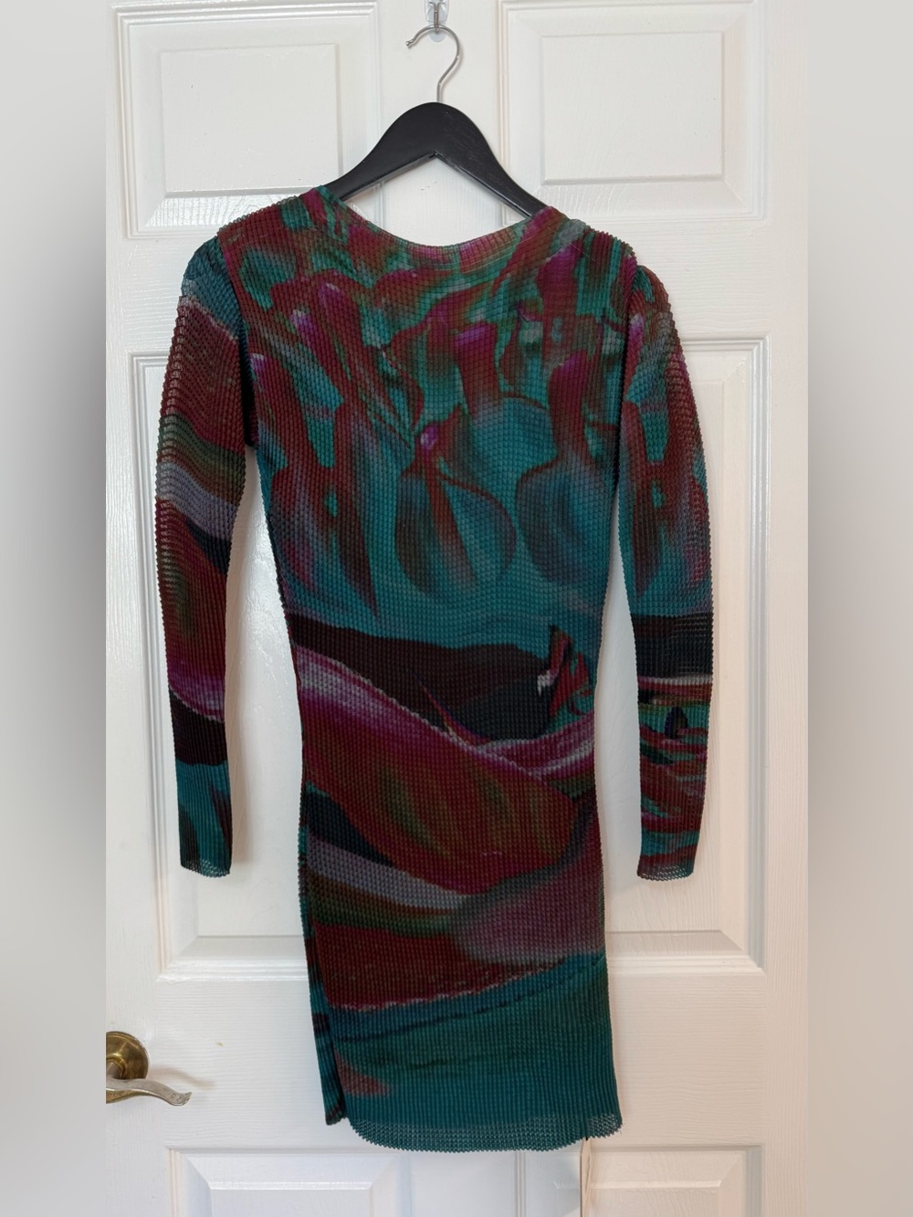 Arthur NWT Waffle Pleated Mini Dress 4 Waratah Teal Red - Picture 5 of 12